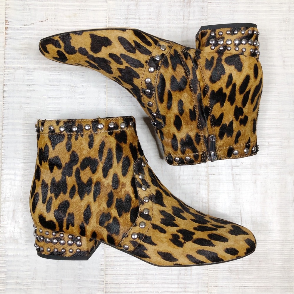 Sam Edelman Leopard-Print Studded Ankle Boots - Tan & Black
